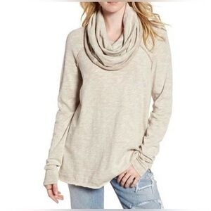 Free‎ People Beach Cocoon Cowl Pull Over Beige Womens Small Slub Knit Sweater